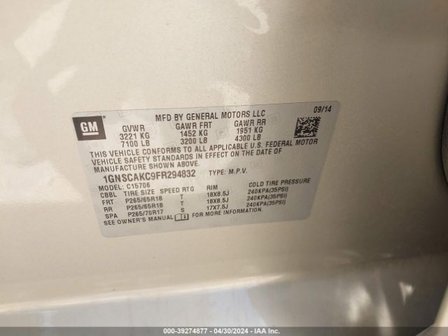 1GNSCAKC9FR294832 Chevrolet Tahoe Ls