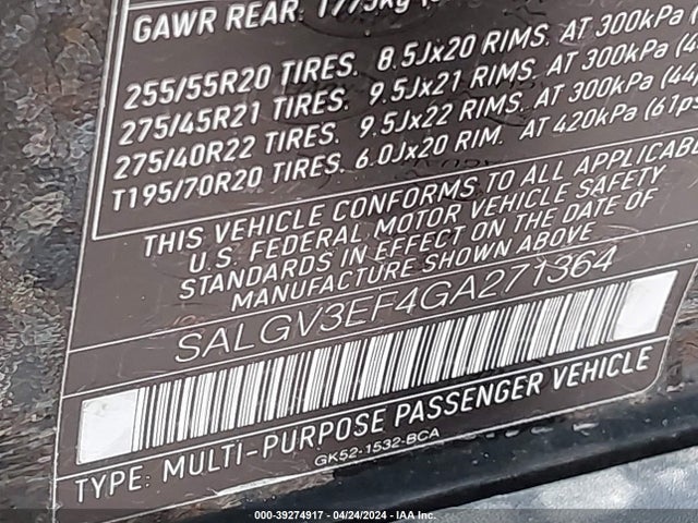 SALGV3EF4GA271364 Land Rover Range Rover 5.0l V8 Holland   Holland/5.0l V8 Supercharged Autobiography