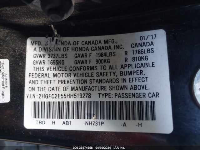 Honda Civic Lx 2017 2HGFC2E55HH519278 Image 9