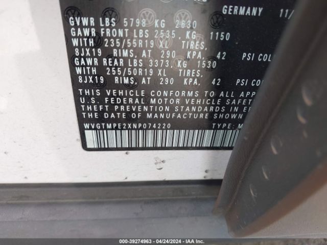 WVGTMPE2XNP074220 Volkswagen ID.4 PRO S
