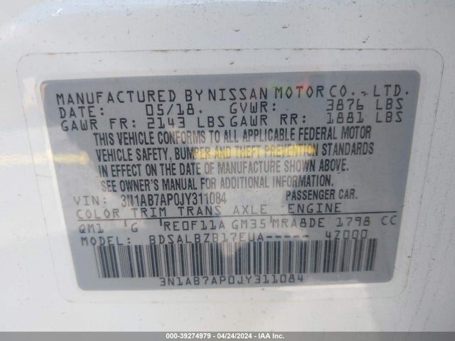 Nissan SENTRA S 2018 3N1AB7AP0JY311084 Image 9