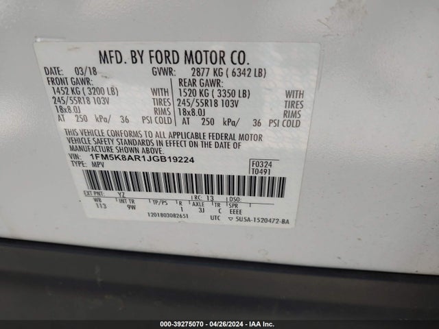 Ford Police Interceptor Utility 2018 1FM5K8AR1JGB19224 Image 9