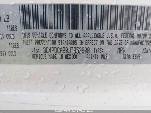 3C4PDCAB0JT352908 Dodge JOURNEY SE