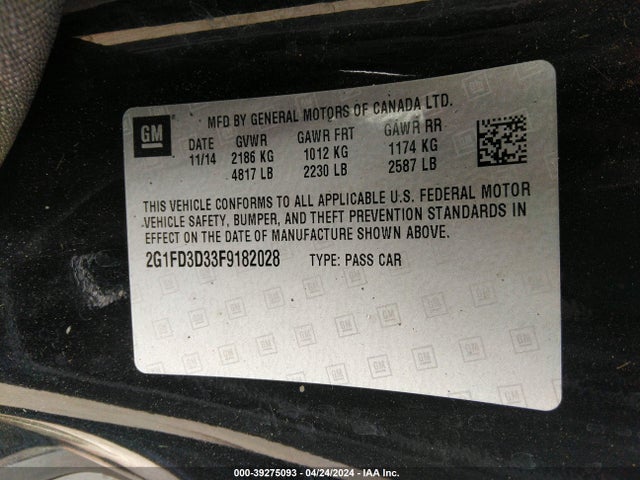 Chevrolet Camaro 1lt 2015 2G1FD3D33F9182028 Image 9