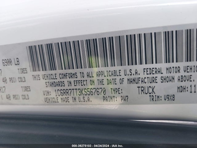 RAM 1500 Classic Slt  4x4 6'4 Box 2019 1C6RR7TT3KS567670 Image 9