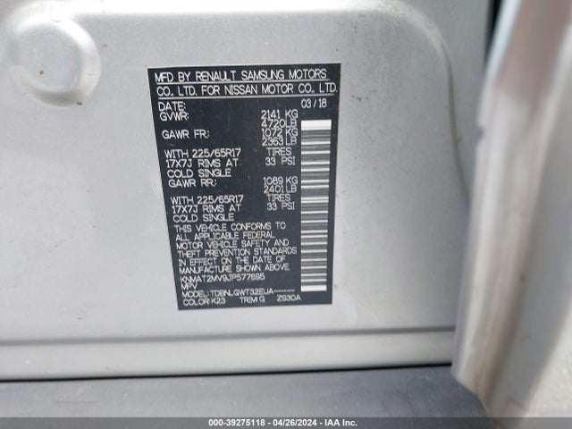 Nissan ROGUE SV 2018 KNMAT2MV9JP577695 Image 9