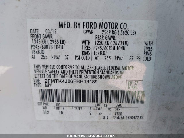 Ford EDGE SEL 2015 2FMTK4J86FBB19189 Image 9