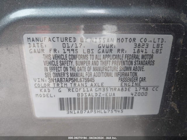 Nissan SENTRA SV 2017 3N1AB7AP5HL675945 Image 9