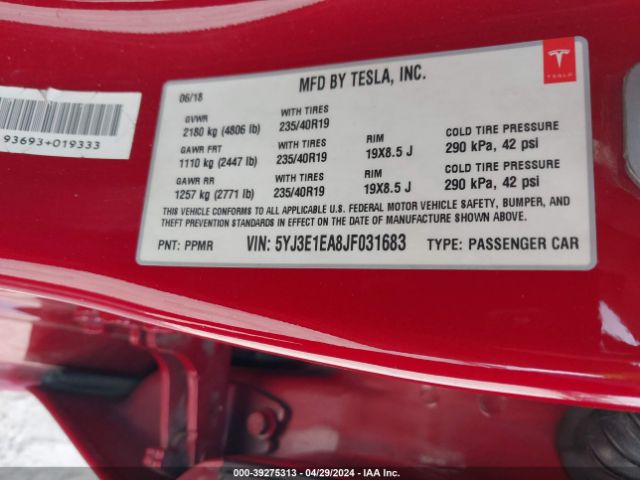 5YJ3E1EA8JF031683 Tesla Model 3 Long Range/mid Range