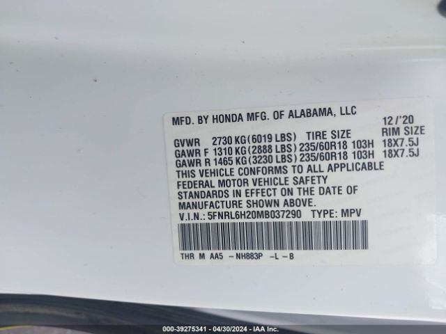 5FNRL6H20MB037290 Honda ODYSSEY LX