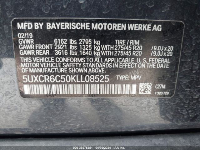 5UXCR6C50KLL08525 BMW X5 Xdrive40i
