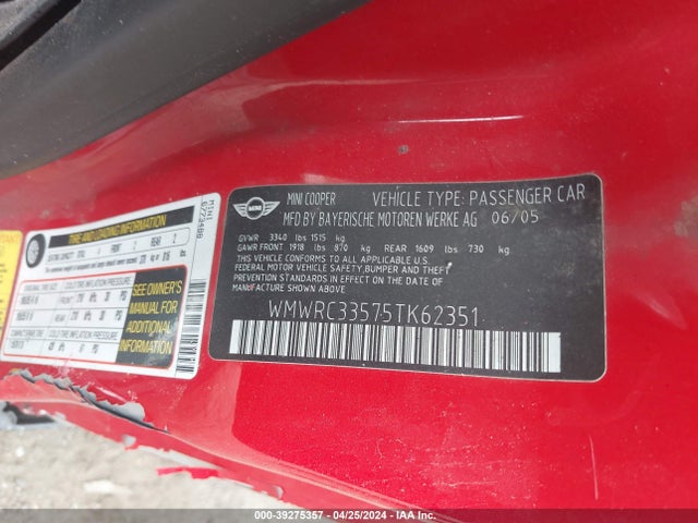 2005 MINI COOPER WMWRC33575TK62351 Photo 8