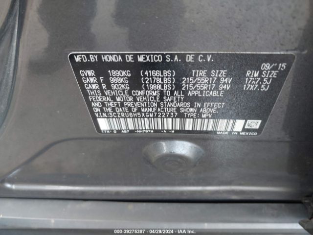 3CZRU6H5XGM722737 Honda HR-V EX