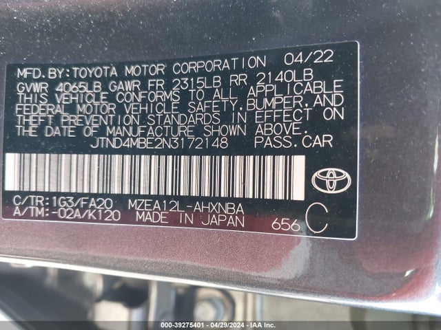 Toyota COROLLA SE 2022 JTND4MBE2N3172148 Image 9