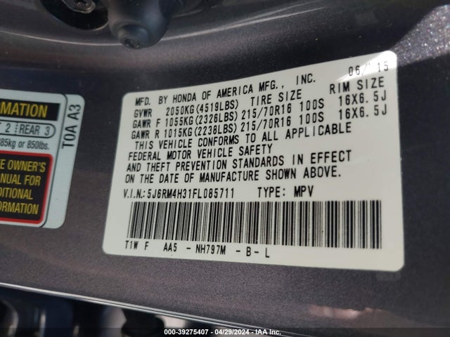 Honda CR-V LX 2015 5J6RM4H31FL085711 Image 9
