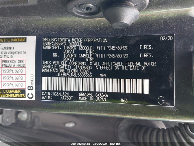 Toyota 4runner Limited 2020 JTEBU5JR3L5803363 Image 9