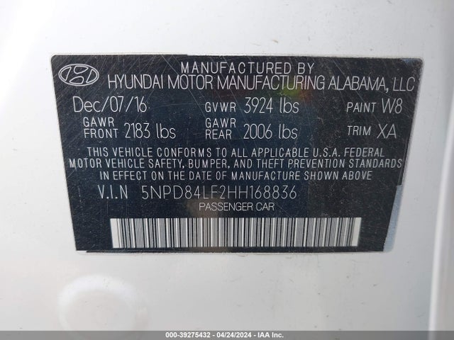 5NPD84LF2HH168836 Hyundai Elantra