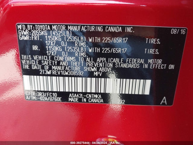 Toyota Rav4 Xle 2016 2T3WFREV1GW308592 Image 9