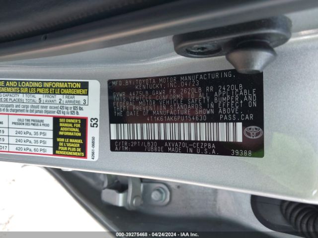 4T1K61AK6PU154630 Toyota CAMRY XSE