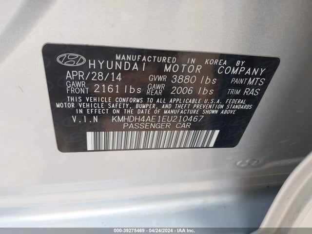 Hyundai ELANTRA SE 2014 KMHDH4AE1EU210467 Image 9