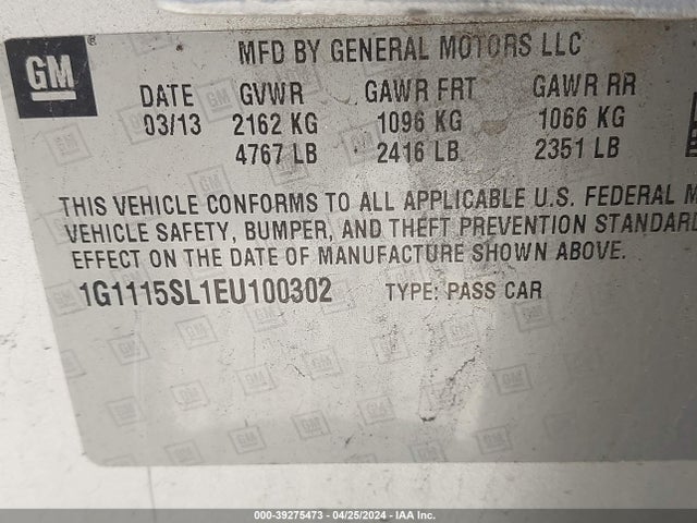 Chevrolet IMPALA 1LT 2014 1G1115SL1EU100302 Image 9