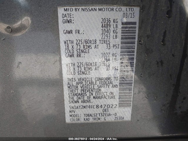 Nissan Rogue Sl 2015 5N1AT2MT4FC847022 Image 9