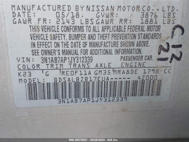 Nissan SENTRA S 2018 3N1AB7AP1JY312339 Image 9