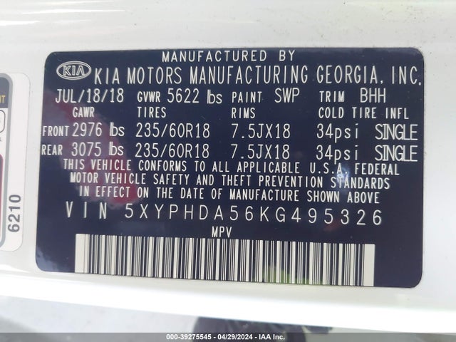 KIA Sorento 3.3l Ex 2019 5XYPHDA56KG495326 Image 9