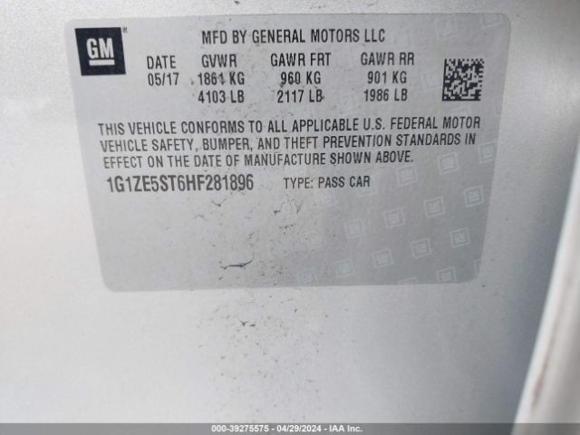 1G1ZE5ST6HF281896 Chevrolet MALIBU 1LT