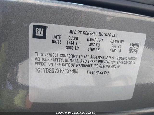 Chevrolet CORVETTE STINGRAY 2015 1G1YB2D7XF5124488 Image 9