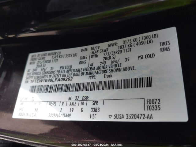 1FTEW1E48LFA09262 Ford F-150 Platinum