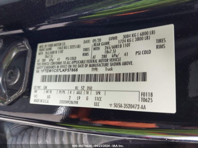1FTEW1C57LKF57868 Ford F-150 Xlt