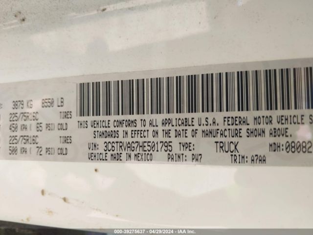3C6TRVAG7HE501795 RAM Promaster 1500 Low Roof 136 Wb