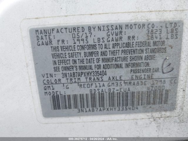 3N1AB7APXHY335404 Nissan SENTRA S