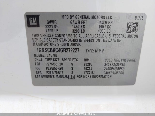 Chevrolet Tahoe Lt 2016 1GNSCBKC4GR272227 Image 9