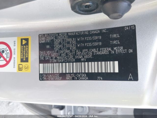 2T2BK1BA9FC317008 Lexus RX 350