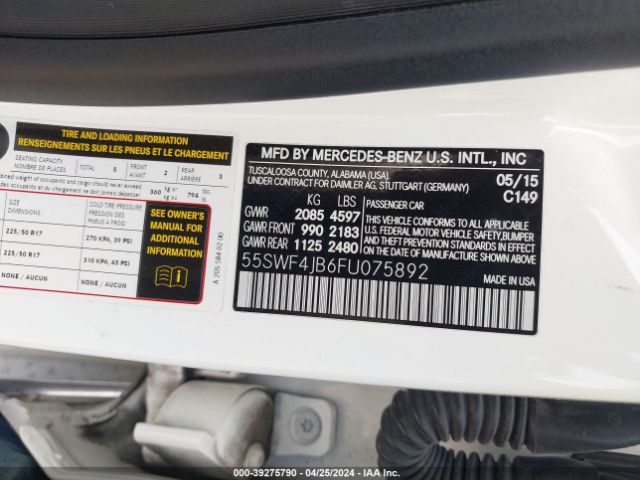 55SWF4JB6FU075892 Mercedes-Benz C 300 Luxury/sport