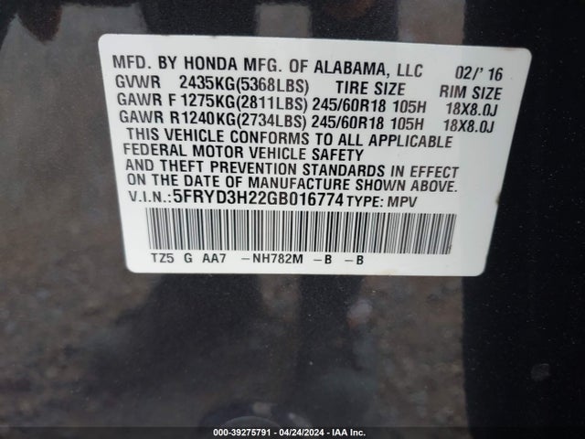 5FRYD3H22GB016774 Acura Mdx Acurawatch Plus Package