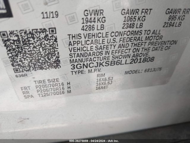 3GNCJKSB6LL201808 Chevrolet Trax Fwd Ls