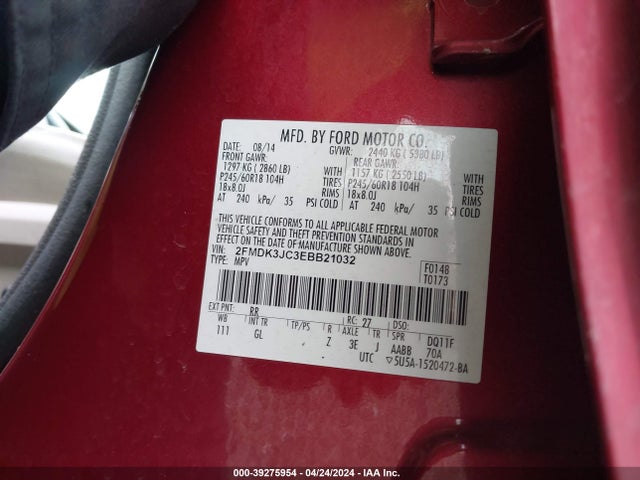 Ford EDGE SEL 2014 2FMDK3JC3EBB21032 Image 9