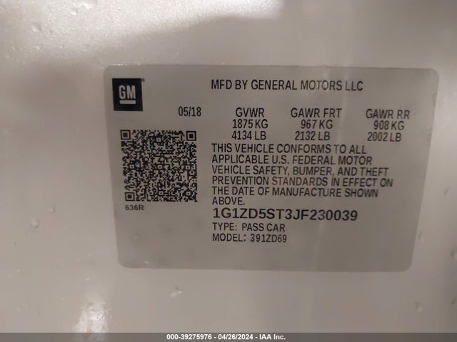Chevrolet MALIBU LT 2018 1G1ZD5ST3JF230039 Image 9