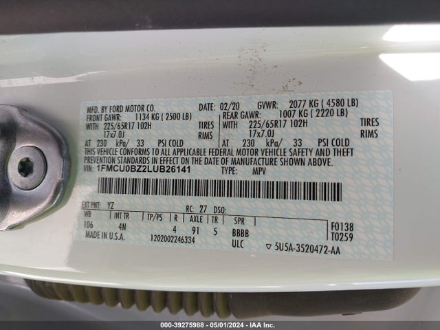 1FMCU0BZ2LUB26141 Ford Escape Se Sport Hybrid