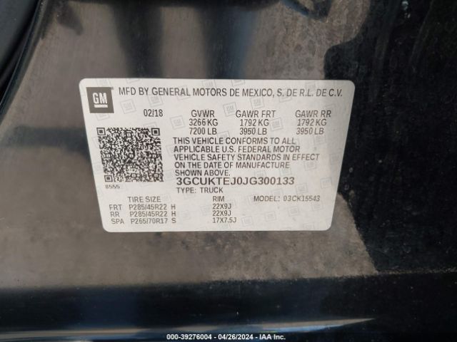 3GCUKTEJ0JG300133 Chevrolet Silverado 1500