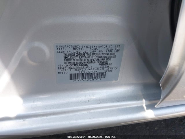 Nissan Versa 1.6 S+ 2017 3N1CN7AP5HL850405 Image 9