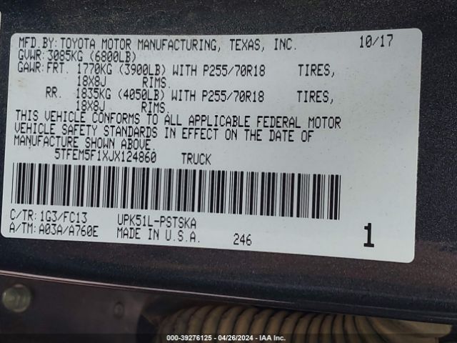 5TFEM5F1XJX124860 Toyota Tundra Sr5 4.6l V8