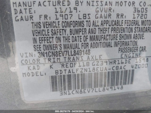 Nissan Versa Sv Xtronic Cvt 2020 3N1CN8EV7LL849148 Image 9