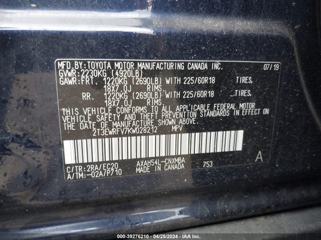2T3EWRFV7KW028212 Toyota Rav4 Hybrid Xse