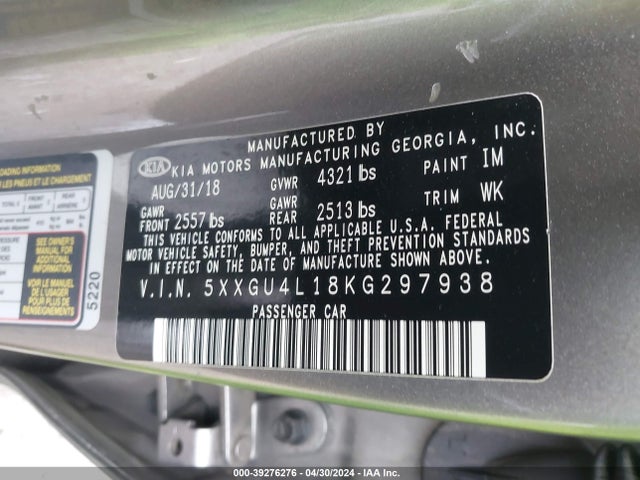 KIA OPTIMA EX 2019 5XXGU4L18KG297938 Image 9