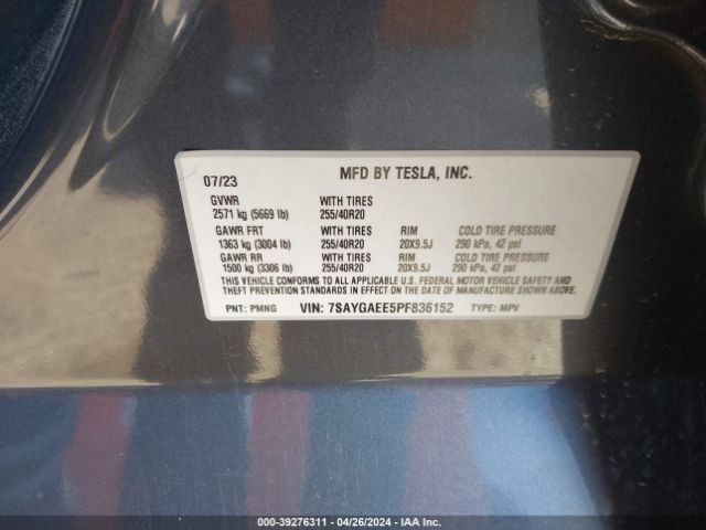 7SAYGAEE5PF836152 Tesla Model Y