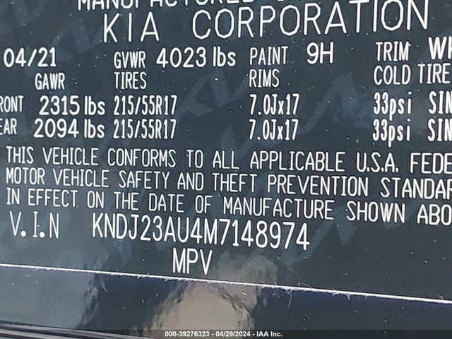 KIA SOUL S 2021 KNDJ23AU4M7148974 Image 9